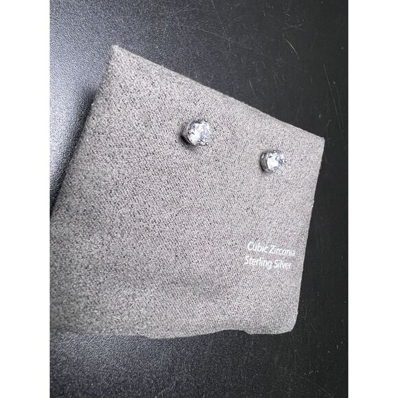 Sterling and CZ Stud Earrings - Picture 3 of 5